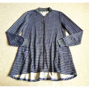 Womens Jacket-LOGO BY LORI GOLDSTEIN-purple/grey striped zip up knit hi-lo-XS